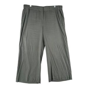 J Jill Wide Leg Crop Pants Womens‎ Large Olive Green Linen Blend Elastic Waist